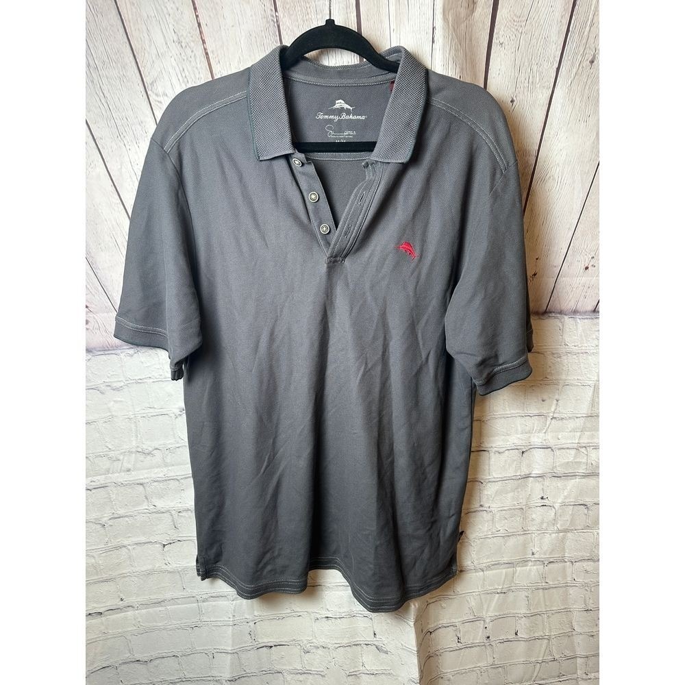 Tommy Bahama Gray Casual Button-Down Shirt with Red Logo Classic Resort Wear